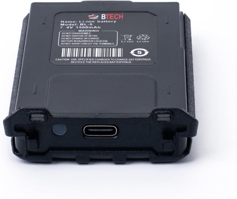 BTECH BL-5 1500mAh Li-ion USB-C Charging OEM Replacement Battery Pack for BaoFeng & UV-5R Series Radios, Compatible with BF-F8HP, UV-5X3, and UV-5R Variants - Image 5